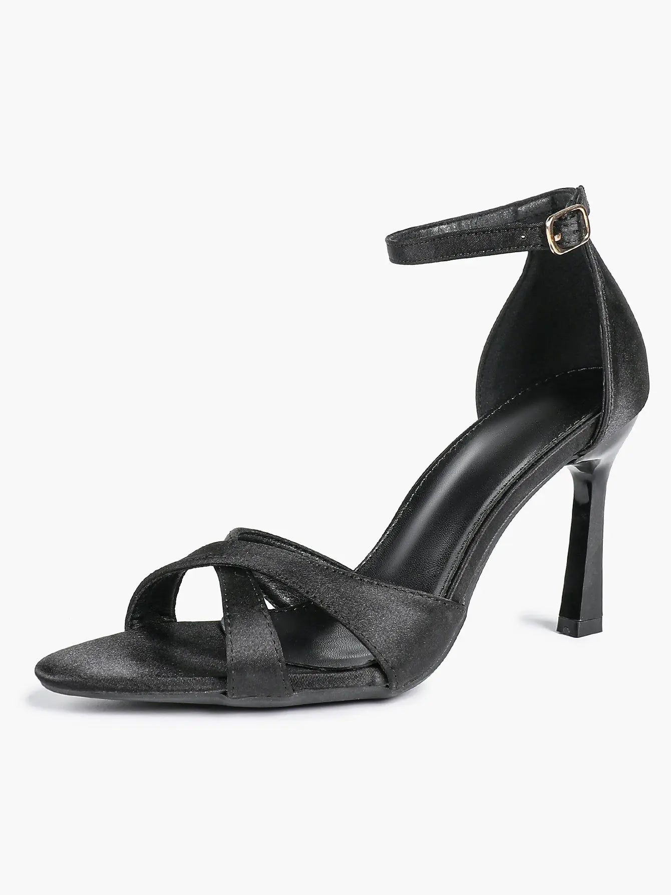 Women's Satin Cross Strap Ankle Strap 3.74 Inch Heels Open Toe Pointed Stilleto Sandals for Party Wedding YISHIFAN