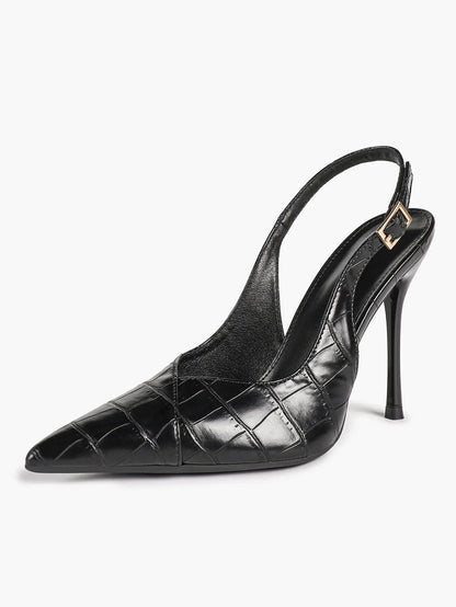 Vintage Luxe Reimagined: Deep Green Pointed Slingbacks with Croc Texture & All-Day Soft Insole YISHIFAN
