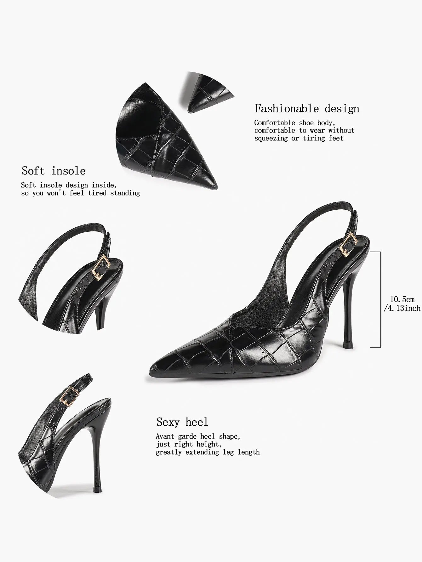 Vintage Luxe Reimagined: Deep Green Pointed Slingbacks with Croc Texture & All-Day Soft Insole YISHIFAN