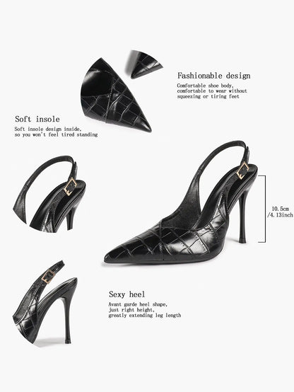 Vintage Luxe Reimagined: Deep Green Pointed Slingbacks with Croc Texture & All-Day Soft Insole YISHIFAN