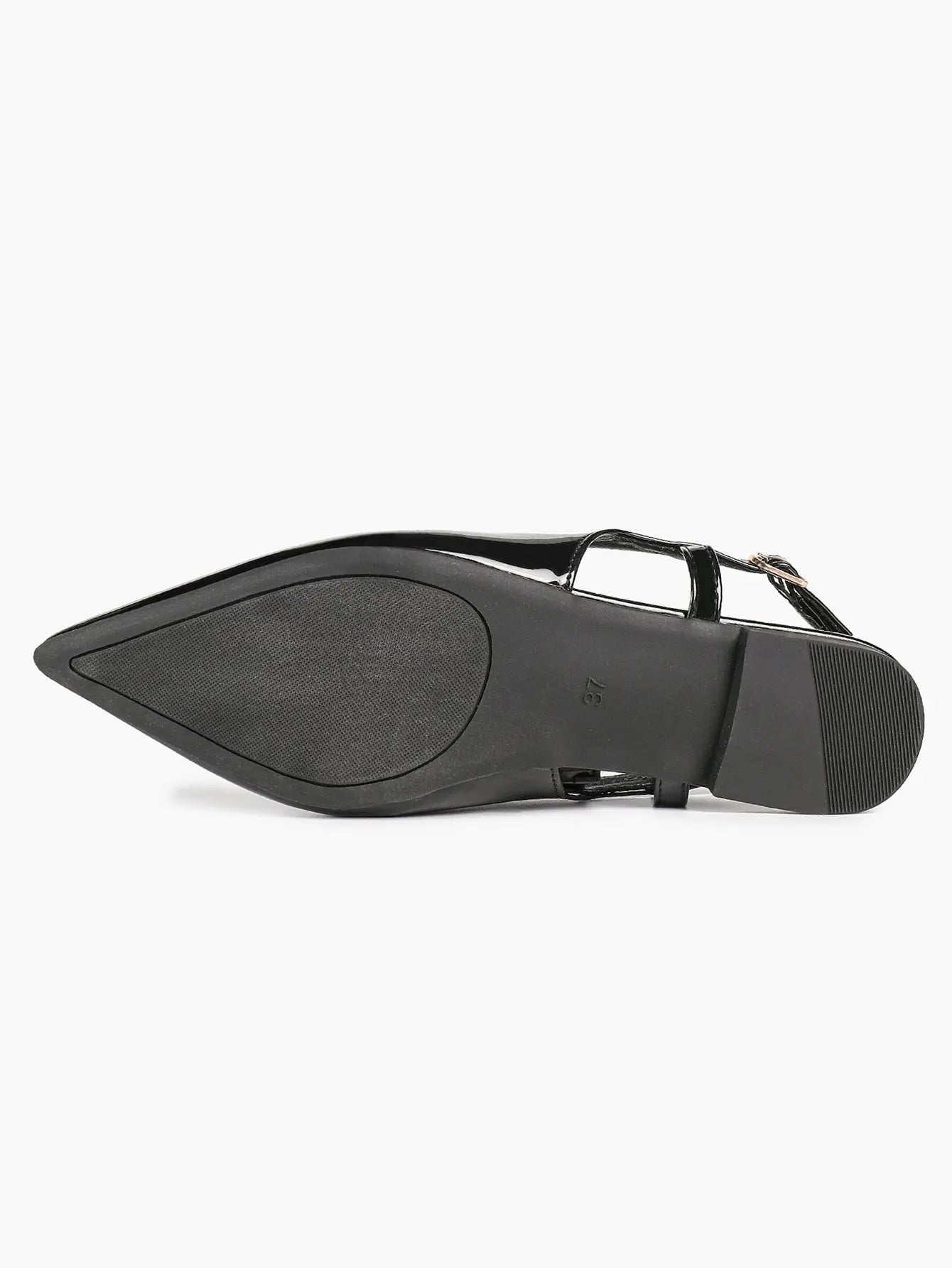 Women's Black Leather Closed Toe Pointed Flats Slingback Ankle Strap with Gold Buckle Arch Support YISHIFAN