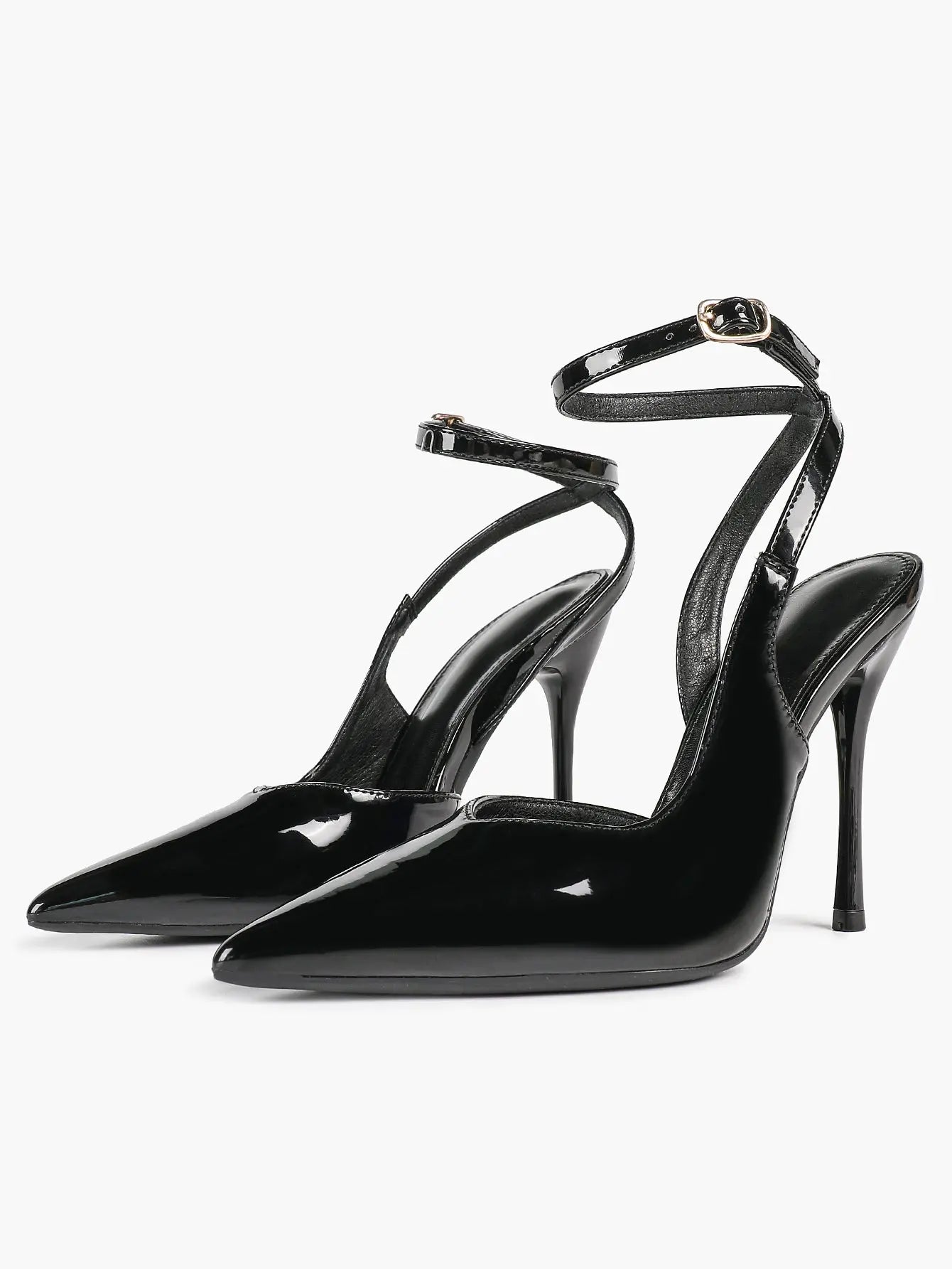 Black Pointed Closed Toe Stiletto Sandals with Soft Insole Cross Ankle Strap for Office Casual YISHIFAN