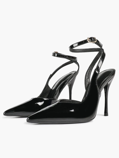 Black Pointed Closed Toe Stiletto Sandals with Soft Insole Cross Ankle Strap for Office Casual YISHIFAN