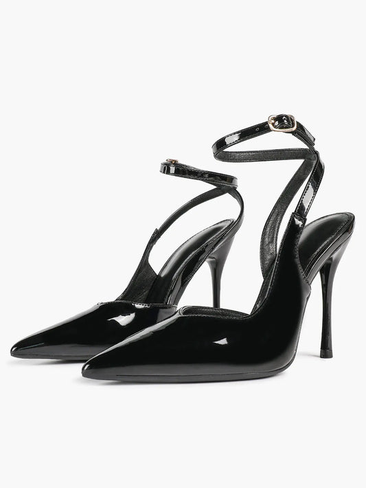 Black Pointed Closed Toe Stiletto Sandals with Soft Insole Cross Ankle Strap for Office Casual YISHIFAN