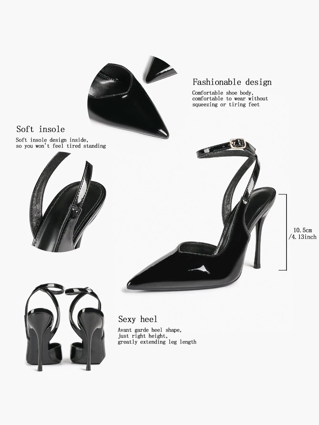 Black Pointed Closed Toe Stiletto Sandals with Soft Insole Cross Ankle Strap for Office Casual YISHIFAN