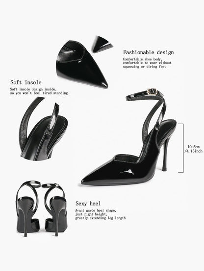 Black Pointed Closed Toe Stiletto Sandals with Soft Insole Cross Ankle Strap for Office Casual YISHIFAN
