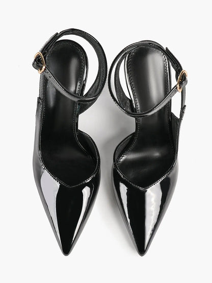 Black Pointed Closed Toe Stiletto Sandals with Soft Insole Cross Ankle Strap for Office Casual YISHIFAN