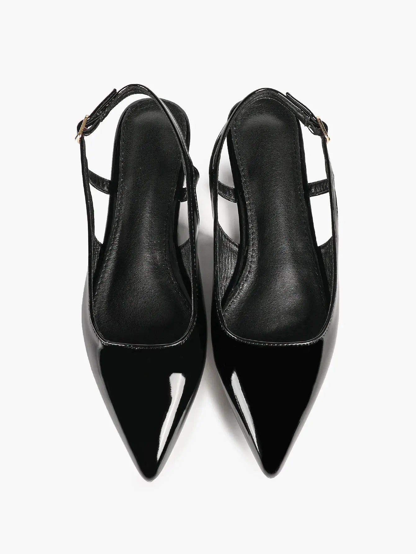 Women's Black Leather Closed Toe Pointed Flats Slingback Ankle Strap with Gold Buckle Arch Support YISHIFAN