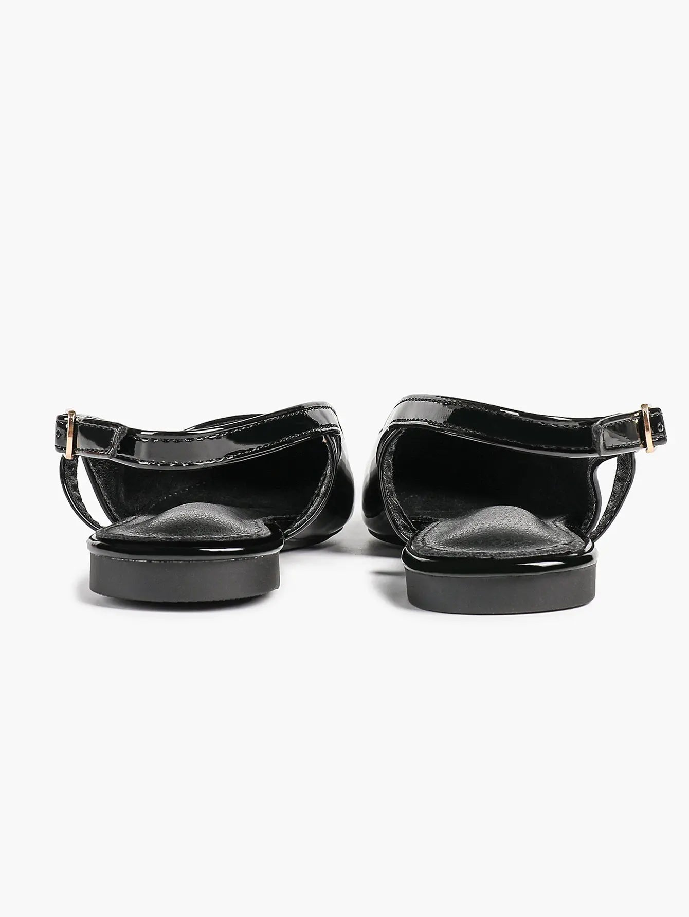 Women's Black Leather Closed Toe Pointed Flats Slingback Ankle Strap with Gold Buckle Arch Support YISHIFAN