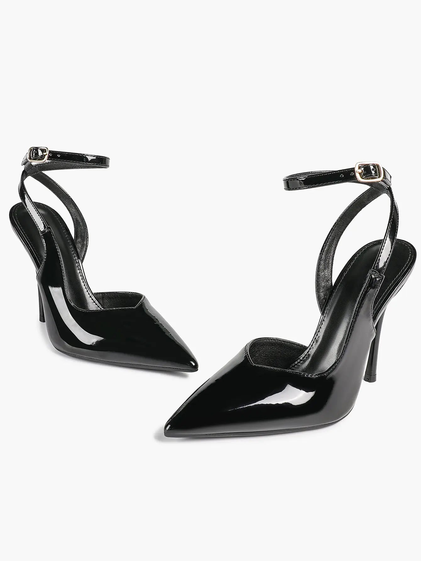 Black Pointed Closed Toe Stiletto Sandals with Soft Insole Cross Ankle Strap for Office Casual YISHIFAN