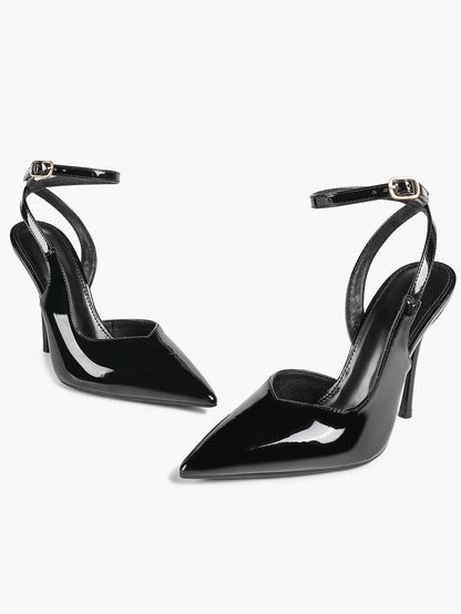 Black Pointed Closed Toe Stiletto Sandals with Soft Insole Cross Ankle Strap for Office Casual YISHIFAN