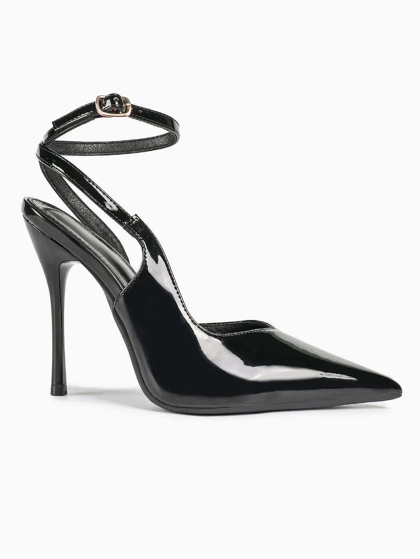Black Pointed Closed Toe Stiletto Sandals with Soft Insole Cross Ankle Strap for Office Casual YISHIFAN
