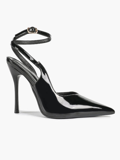 Black Pointed Closed Toe Stiletto Sandals with Soft Insole Cross Ankle Strap for Office Casual YISHIFAN