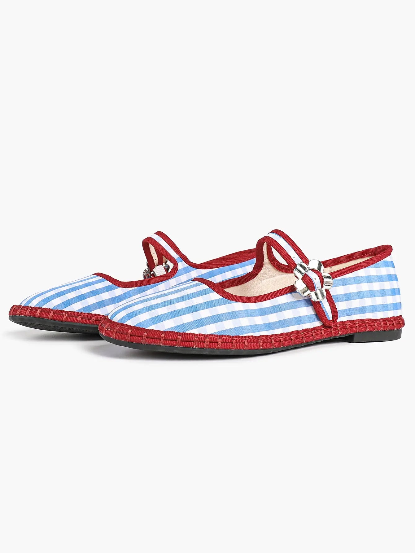 Women's Blue Mary Jane Flats with Floral Buckle Arch Support Insole for Casual Chic Everyday Shoes YISHIFAN