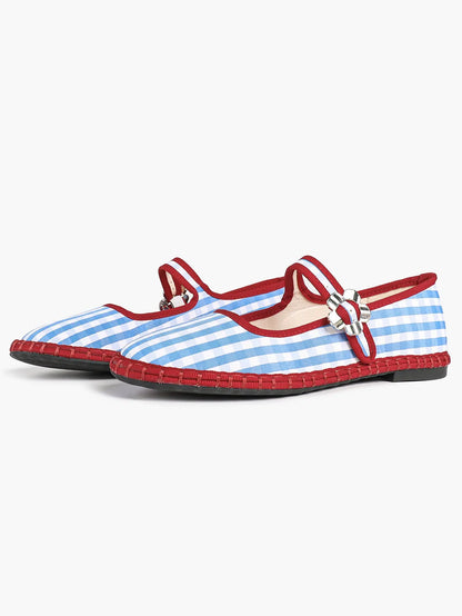 Women's Blue Mary Jane Flats with Floral Buckle Arch Support Insole for Casual Chic Everyday Shoes YISHIFAN