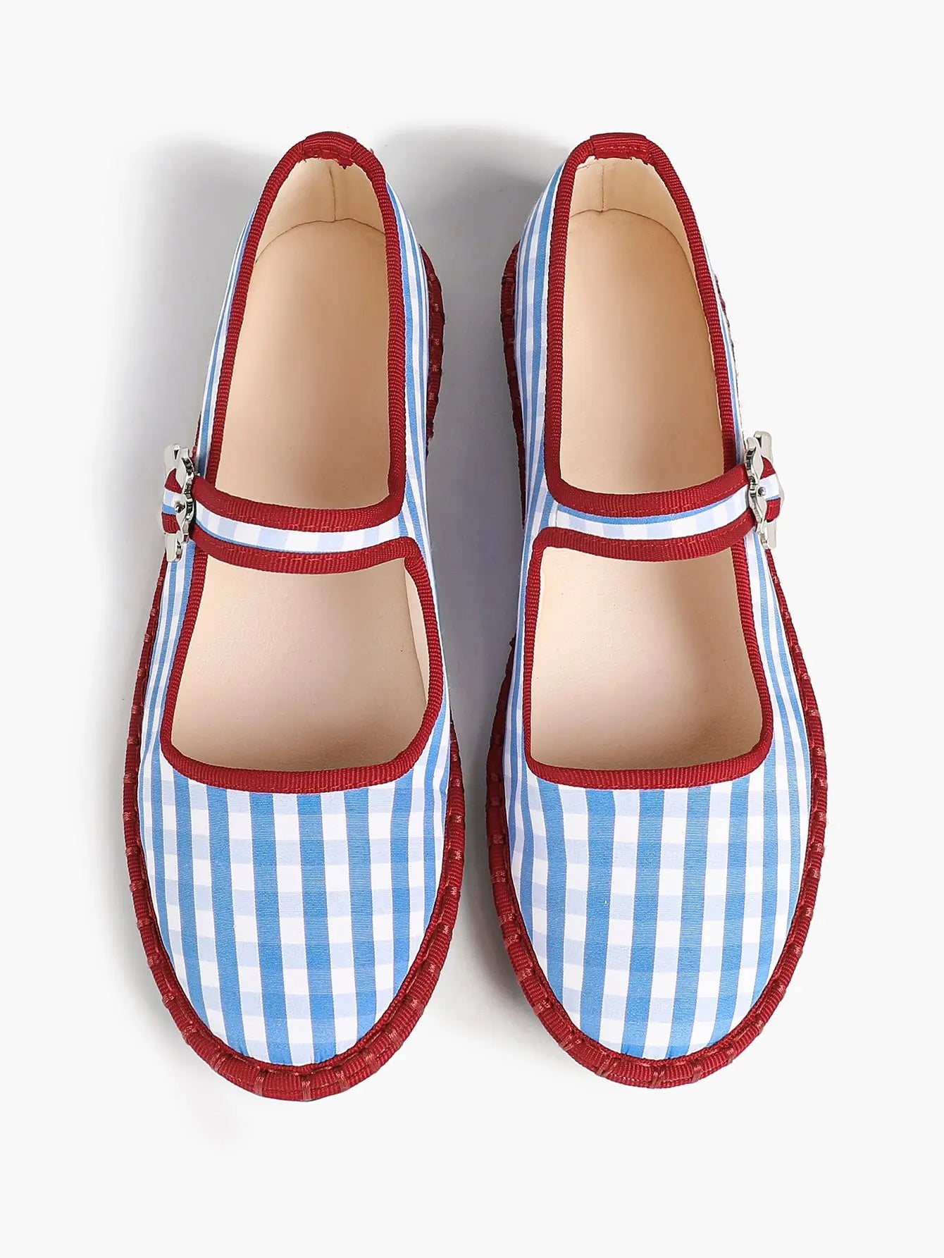 Women's Blue Mary Jane Flats with Floral Buckle Arch Support Insole for Casual Chic Everyday Shoes YISHIFAN