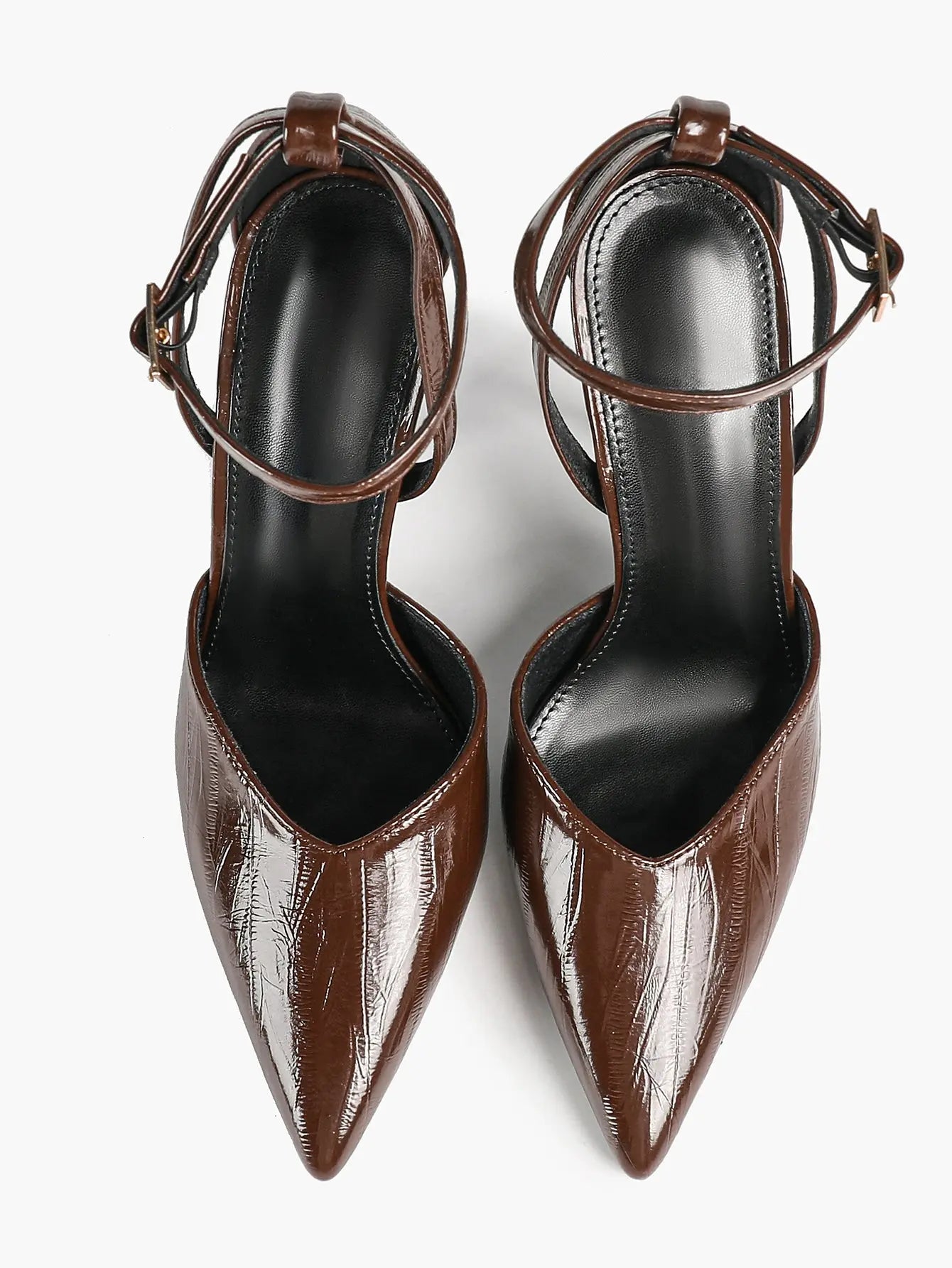 Women's Deep Brown Stiletto Adjustable Ankle Strap Pointed Closed Toe Stiletto Heels Party Wedding Shoes YISHIFAN