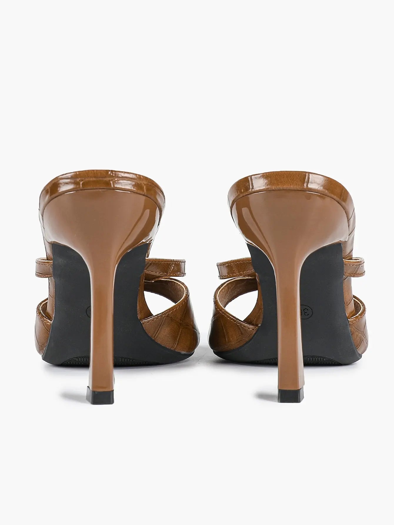 Women's Brown Crocodile-Embossed Stiletto Mules Low Heel Open-Toe for Casual Elegance YISHIFAN