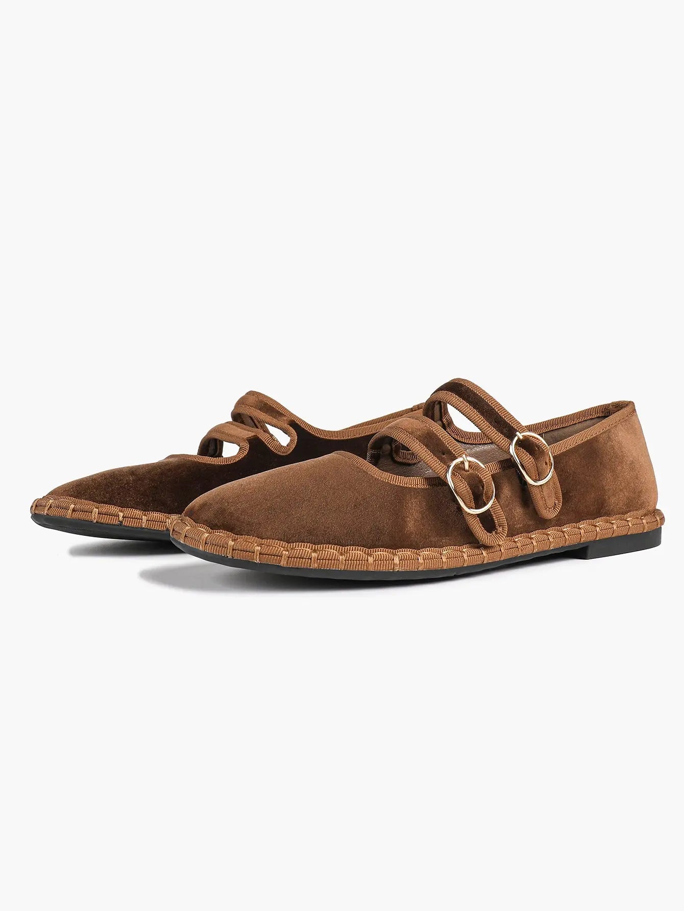 Women's Pink Suede Ballet Flats with Double Gold Buckle Cloud Comfort Insole for Casual Chic Everyday Shoes YISHIFAN