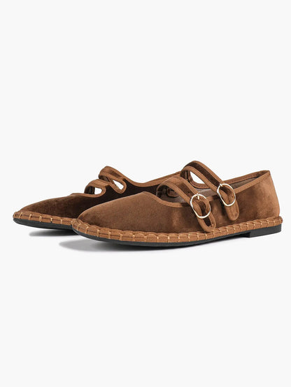 Women's Pink Suede Ballet Flats with Double Gold Buckle Cloud Comfort Insole for Casual Chic Everyday Shoes YISHIFAN