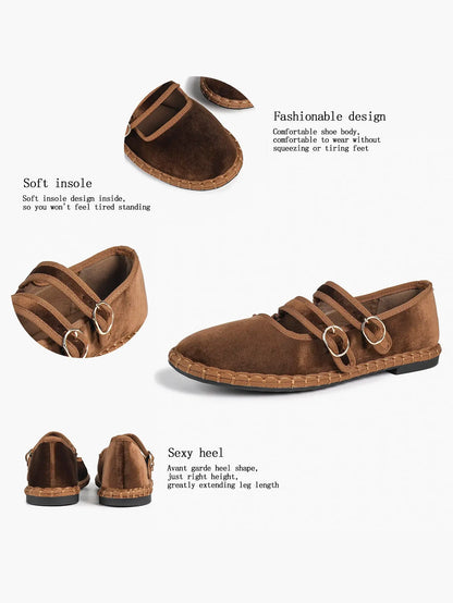 Women's Pink Suede Ballet Flats with Double Gold Buckle Cloud Comfort Insole for Casual Chic Everyday Shoes YISHIFAN