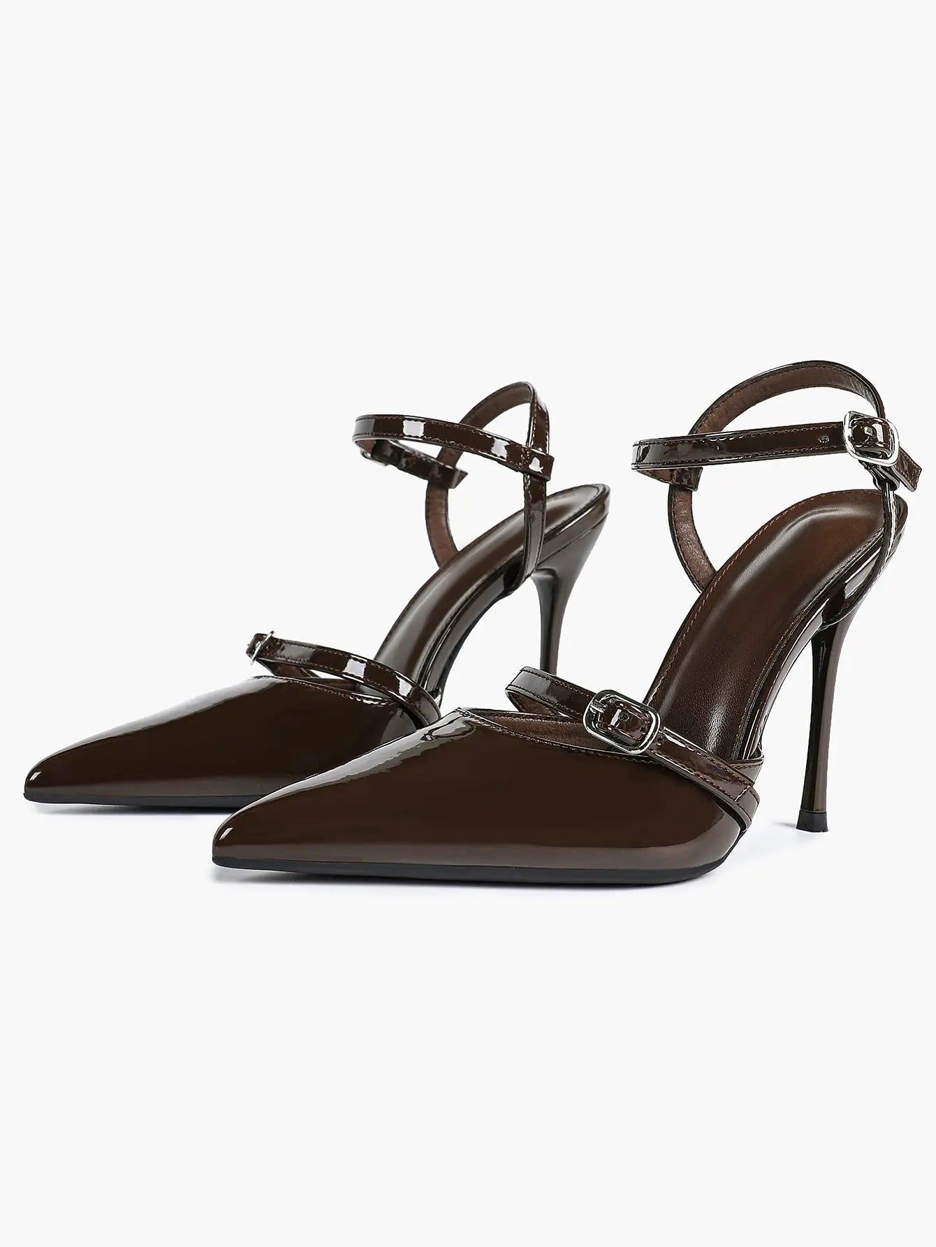 Women's Ivory Leather High-Heel Stiletto Pointed Toe Ankle Strap Sandals Sexy Wedding Party Evening Dress Shoes YISHIFAN