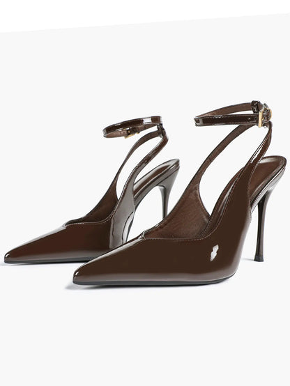 Women's Dark Brown Ankle Strap Pointed Toe High-Heel Sandals Wedding Party Evening Dress Shoes YISHIFAN