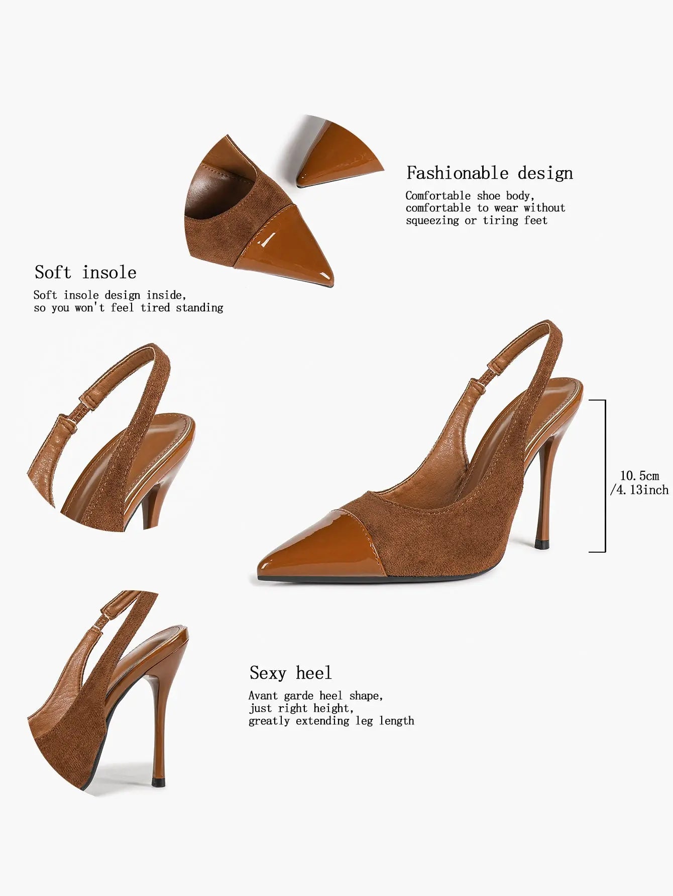 Women's Brown Suede Pointed Toe Slingback Pumps Stiletto High Heels 10.5CM Dress Shoes YISHIFAN