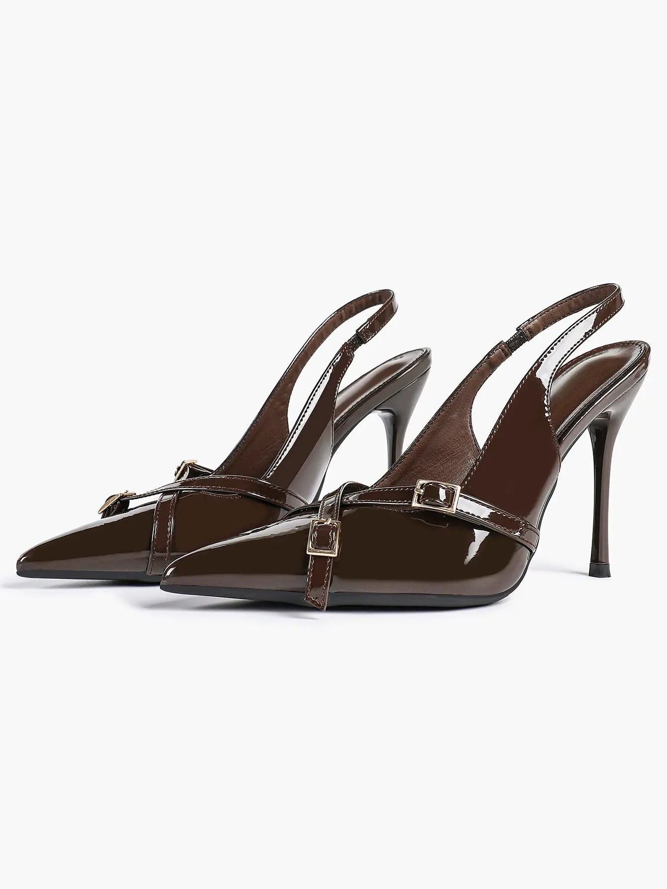 Women's Wine Red Patent Leather High-Heel Pointed Toe Ankle Strap Stiletto Heels Wedding Party Dress Shoes YISHIFAN