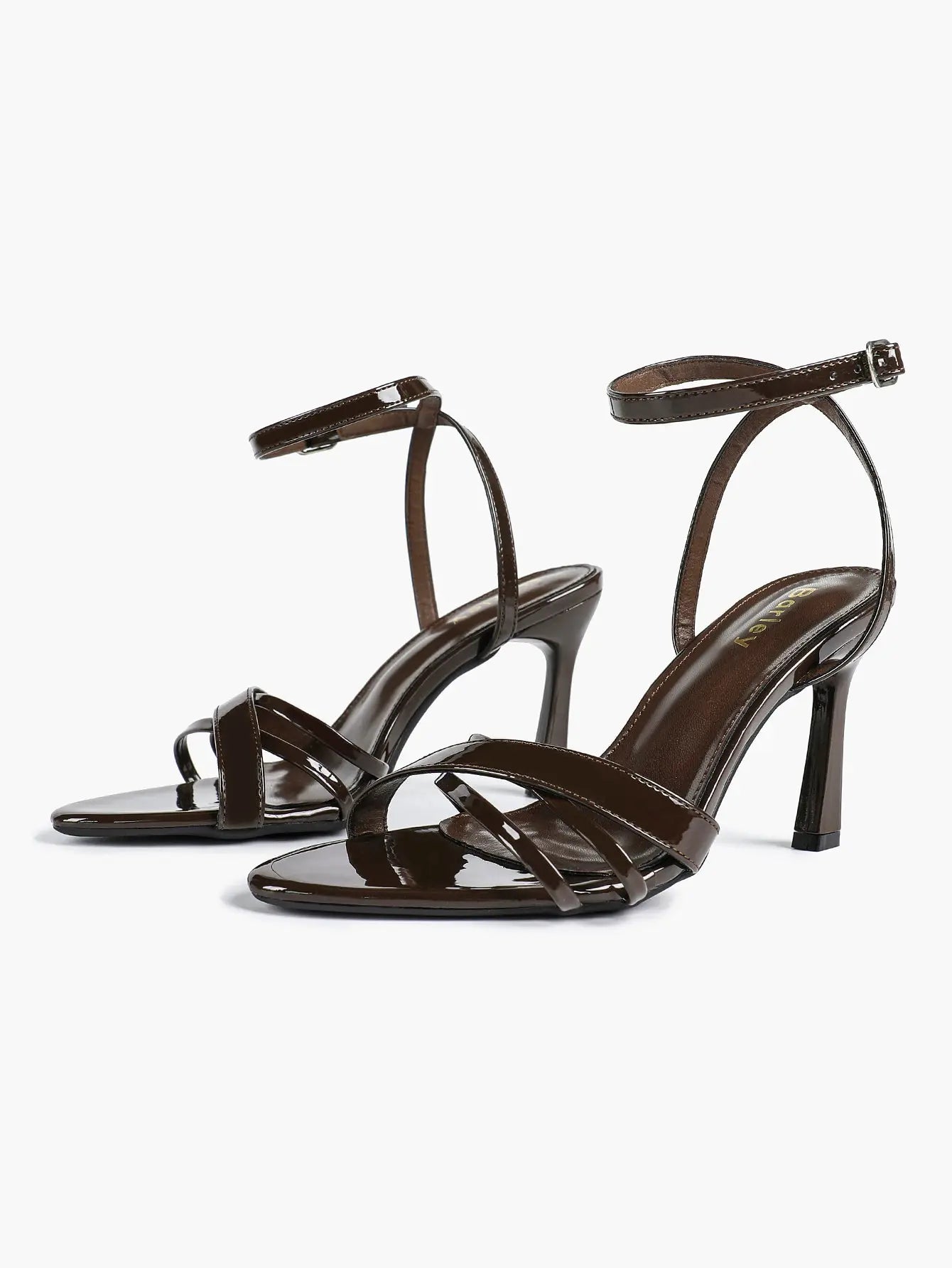 Brown Leather High-Heel Sandals  Cross Strap Stiletto Heels Wedding Party Dress Shoes YISHIFAN