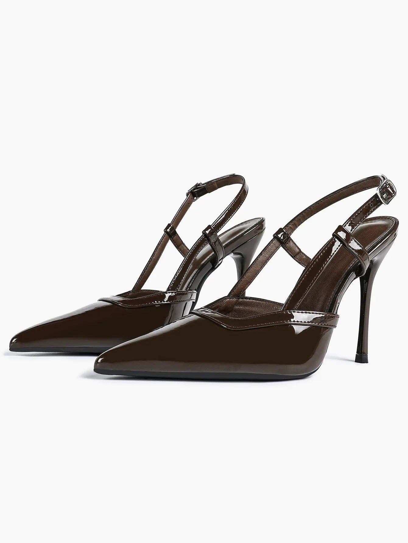 Women's Black Leather High-Heel Sandals Pointed Toe Stiletto Heels Office with for Wedding Party YISHIFAN