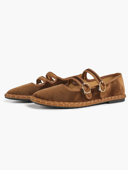 Women's Pink Suede Ballet Flats with Double Gold Buckle Cloud Comfort Insole for Casual Chic Everyday Shoes YISHIFAN