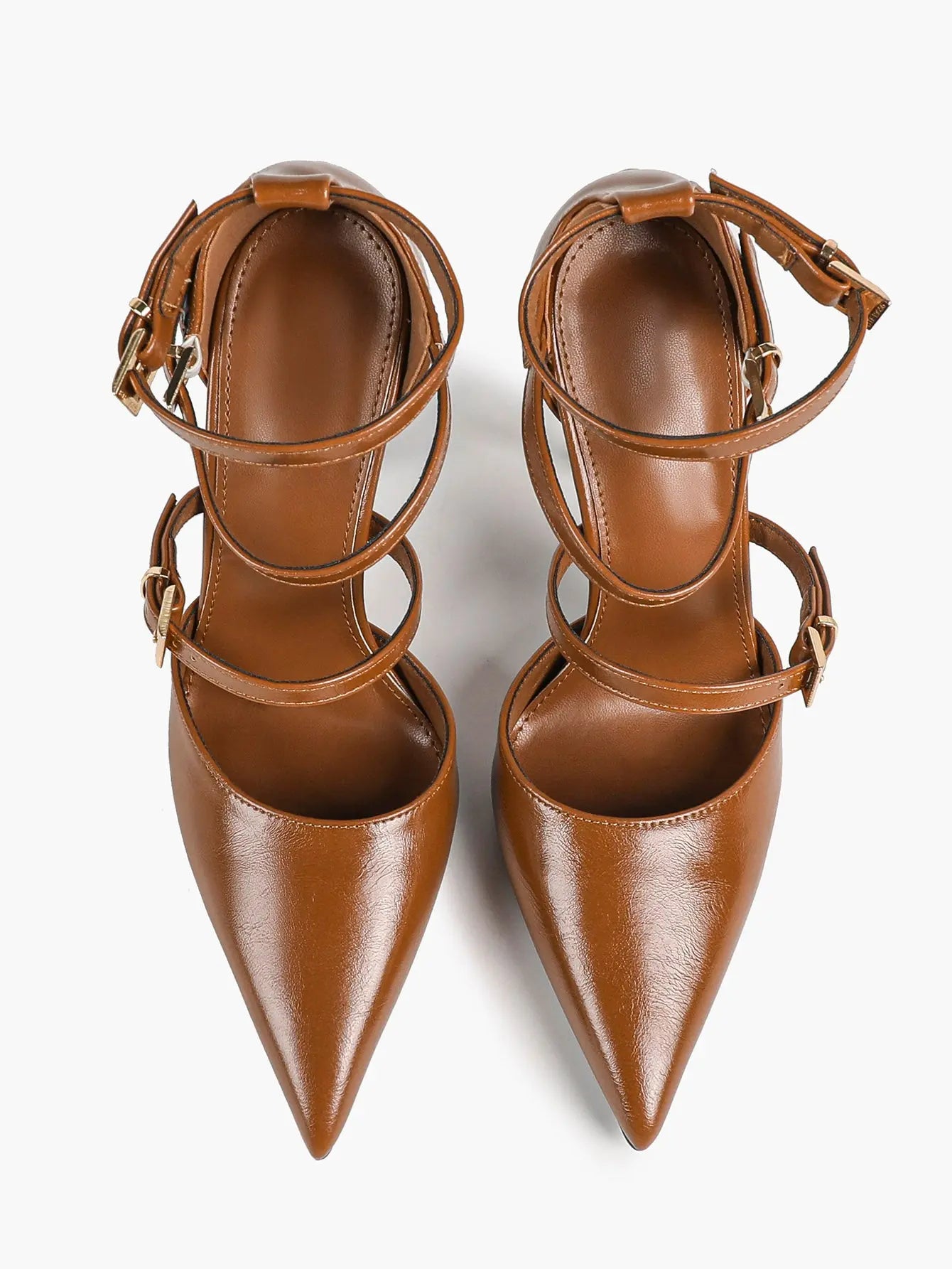 Cream Triple Ankle Strap Stiletto Pumps – Women’s Pointed Toe Cage Heel High Heels YISHIFAN
