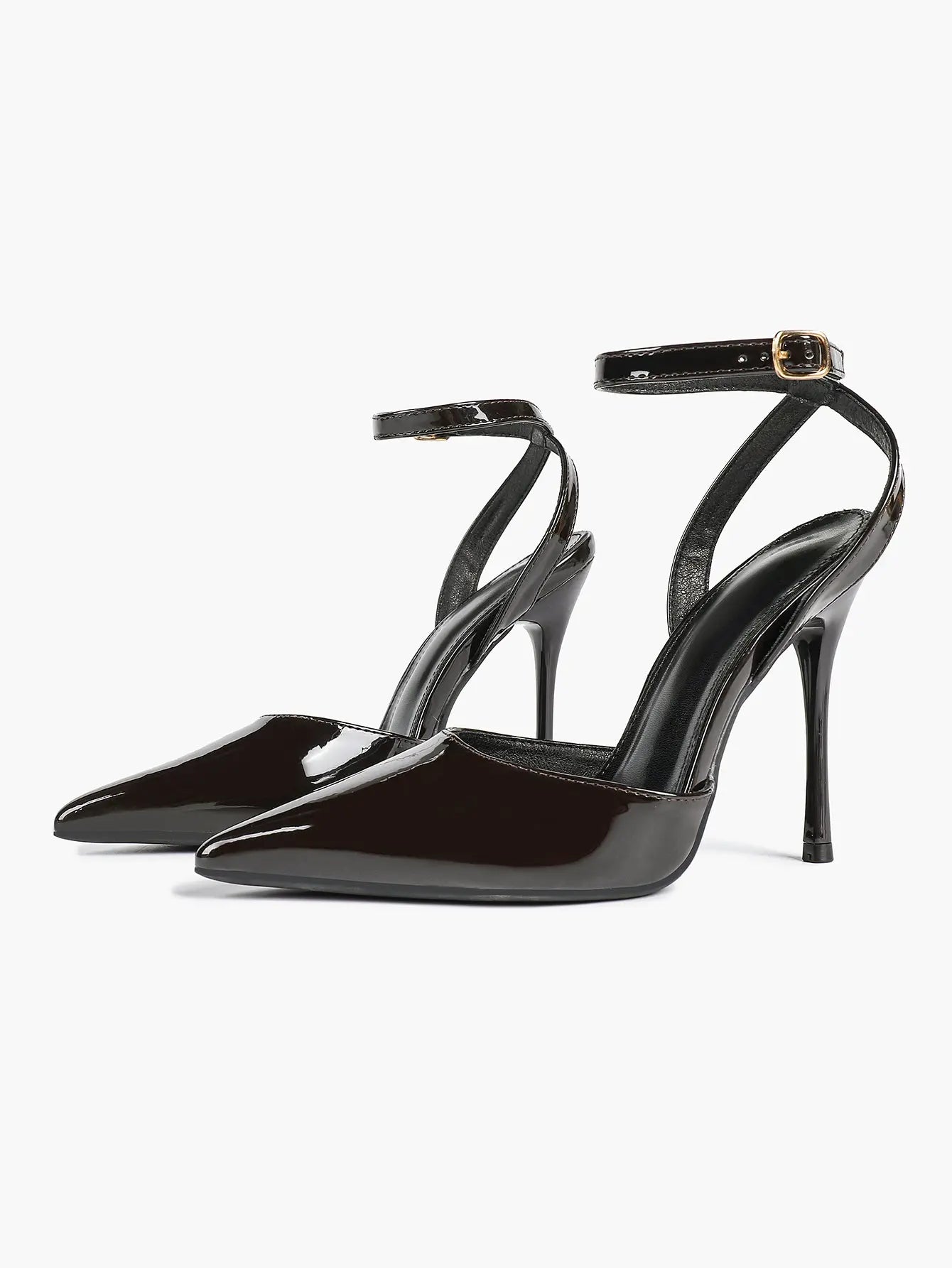 Women's Metallic Gloss Pointed Toe Adjustable Ankle Strap Heels Slingback Heel for Party Wedding Evening Club YISHIFAN