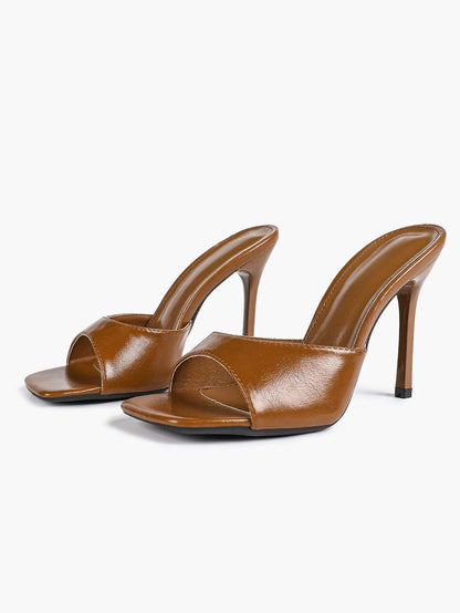 Women's Kitten Heels for Square Toe Open Toe Backless Mule Heels Stiletto Sandals 4.13 Inch YISHIFAN
