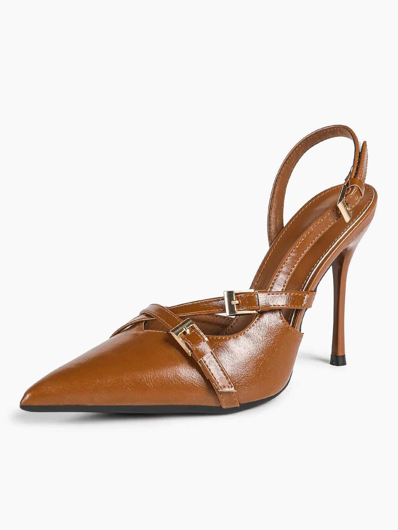 Slingback Pumps for Women Pointed Toe Cross Strap Stiletto Heels Buckle Dress Shoes Party Wedding YISHIFAN