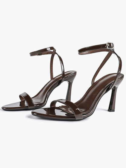 Women Leather High-Heel Sandals Pointed Toe Open Back Stiletto Heels Office Dress Shoes YISHIFAN