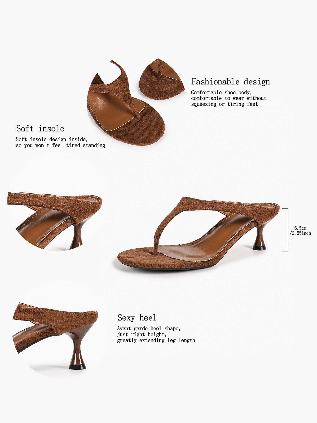 Brown Suede T-Bar Stiletto Mules Open Toe Slip-On Kitten Heels Chic Date Night Shoes
