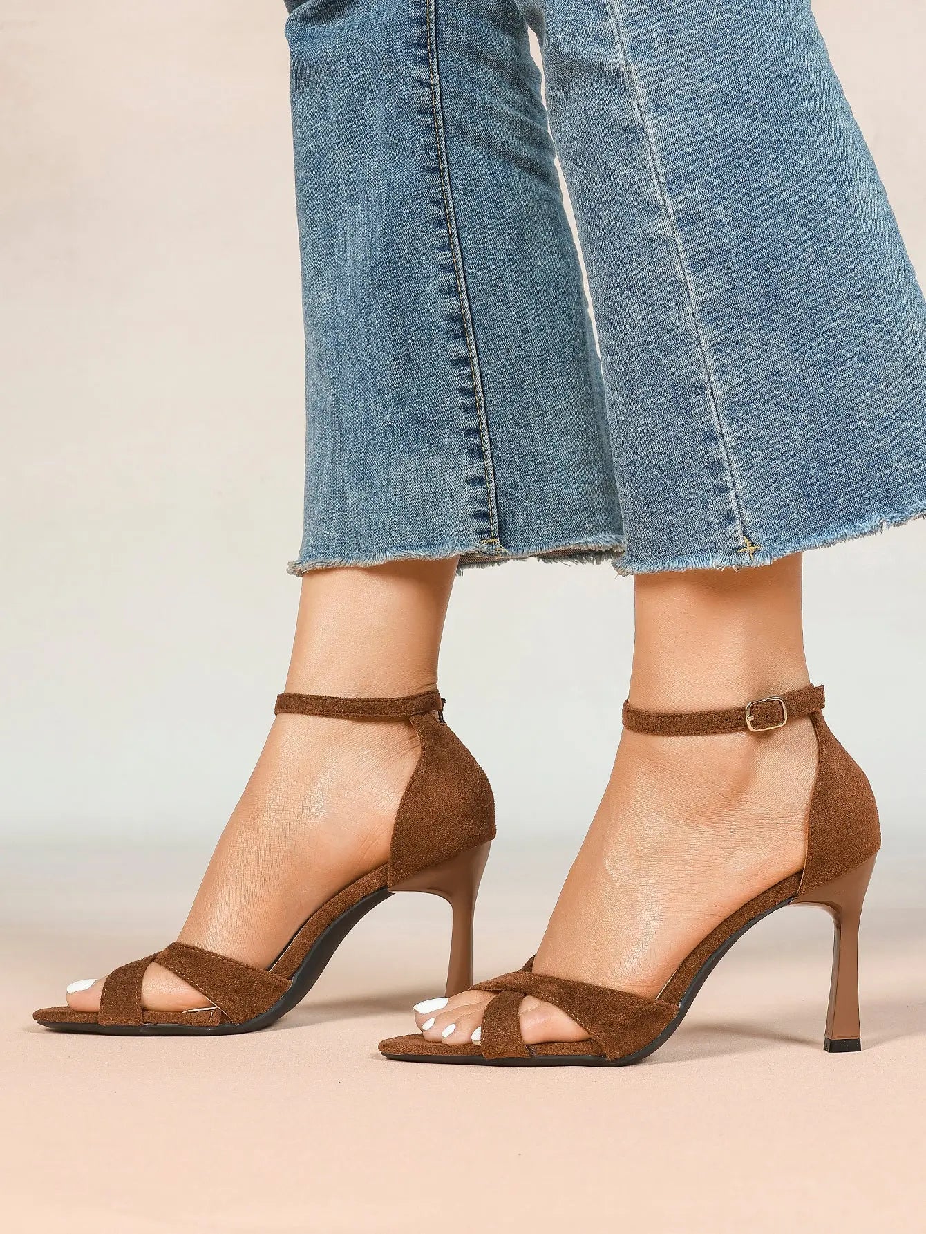 Women's Satin Cross Strap Ankle Strap 3.74 Inch Heels Open Toe Pointed Stilleto Sandals for Party Wedding YISHIFAN