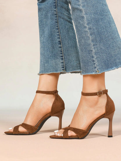 Women's Satin Cross Strap Ankle Strap 3.74 Inch Heels Open Toe Pointed Stilleto Sandals for Party Wedding YISHIFAN