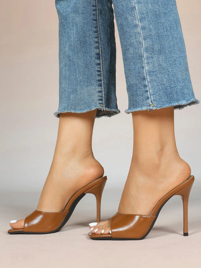 Women's Kitten Heels for Square Toe Open Toe Backless Mule Heels Stiletto Sandals 4.13 Inch YISHIFAN