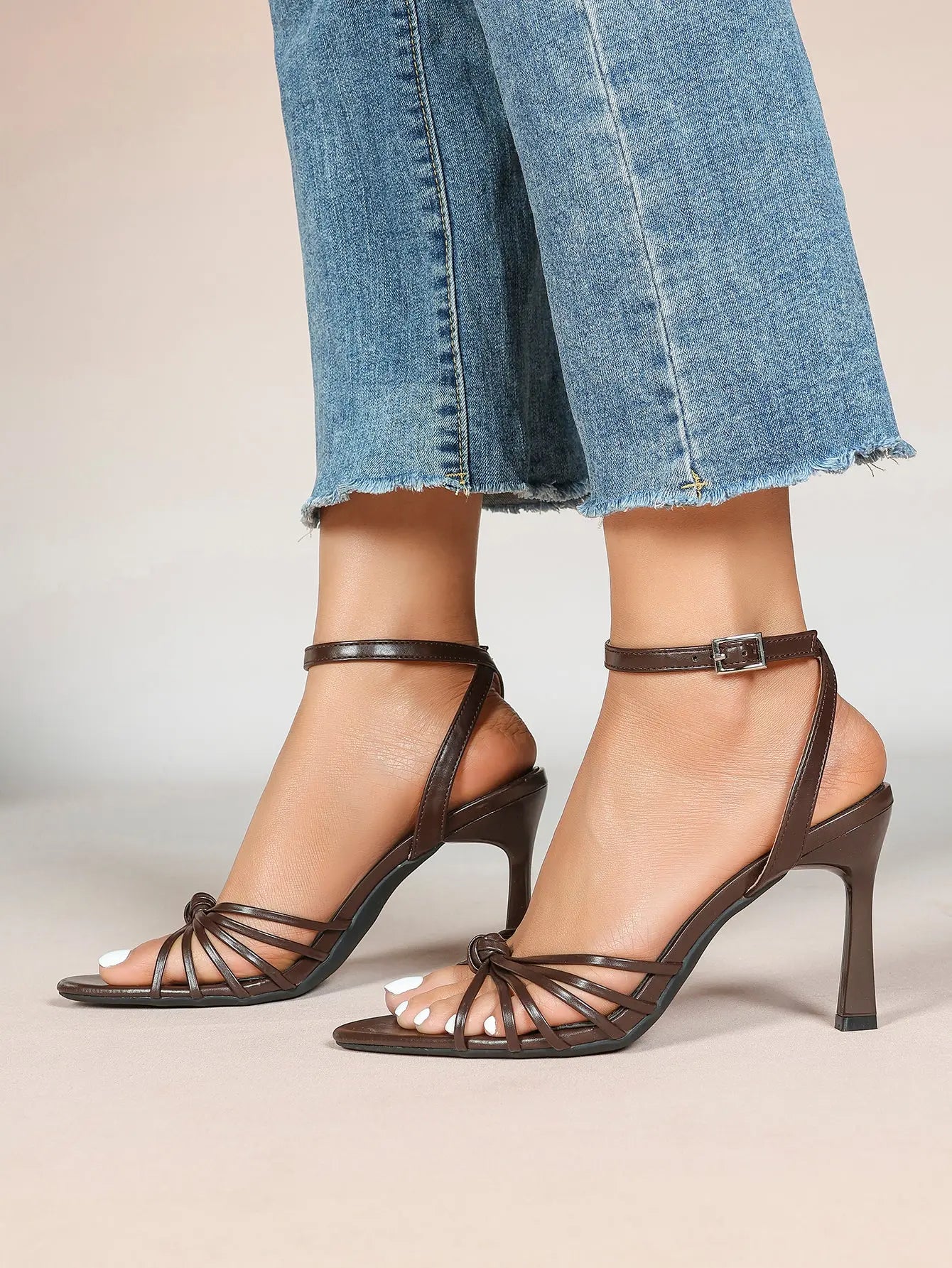 Women's Black Stiletto Heels 3.54 Inch Crisscross Strap Sandals Wedding Party Evening Dress Shoes YISHIFAN