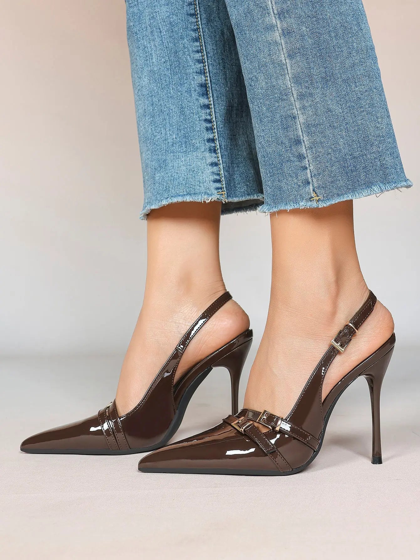 Women's High-Heel Sandals Closed Pointed Toe Slingback Heels Ankle Strap Stiletto Heels Elegant YISHIFAN