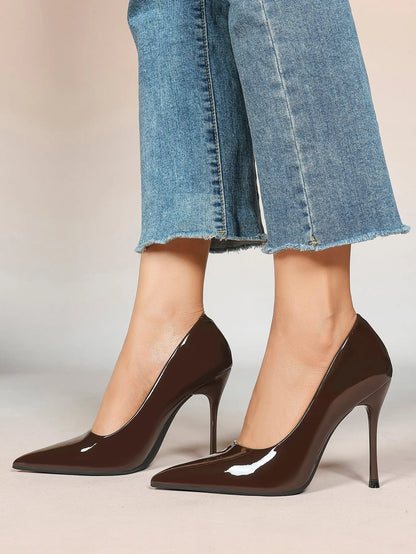 Women's Stiletto Heels Closed Sharp Pointed Toe Classic Wedding Party Dress Pump Shoes YISHIFAN