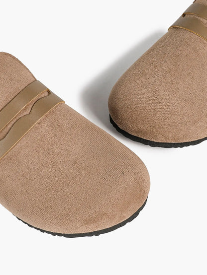 Brown Distressed Suede Penny Loafer Boston Clogs – Women's Cork Platform Closed Toe Mule YISHIFAN