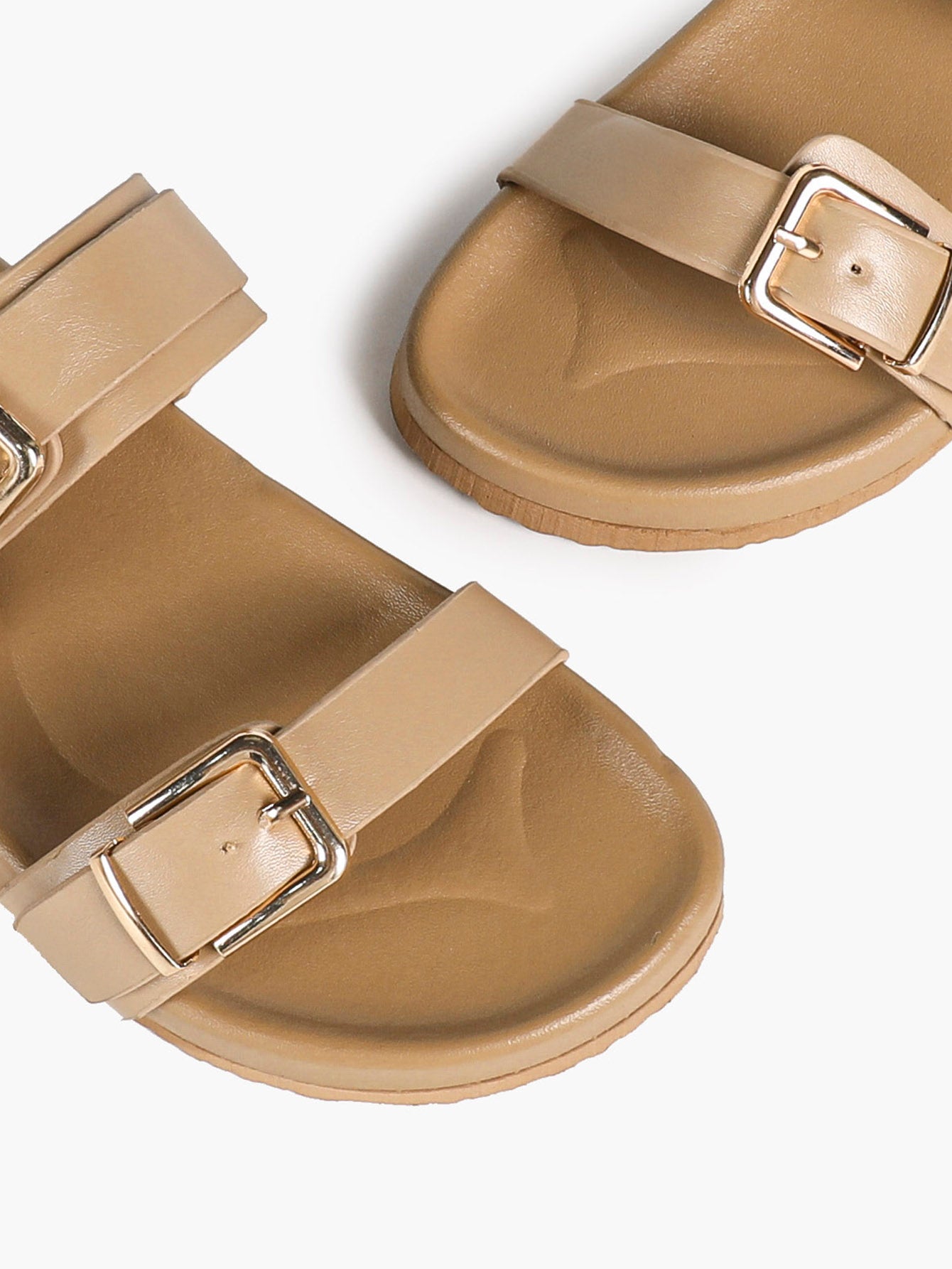 White Double-Buckle Platform Slide Sandals with Gold-Tone Hardware