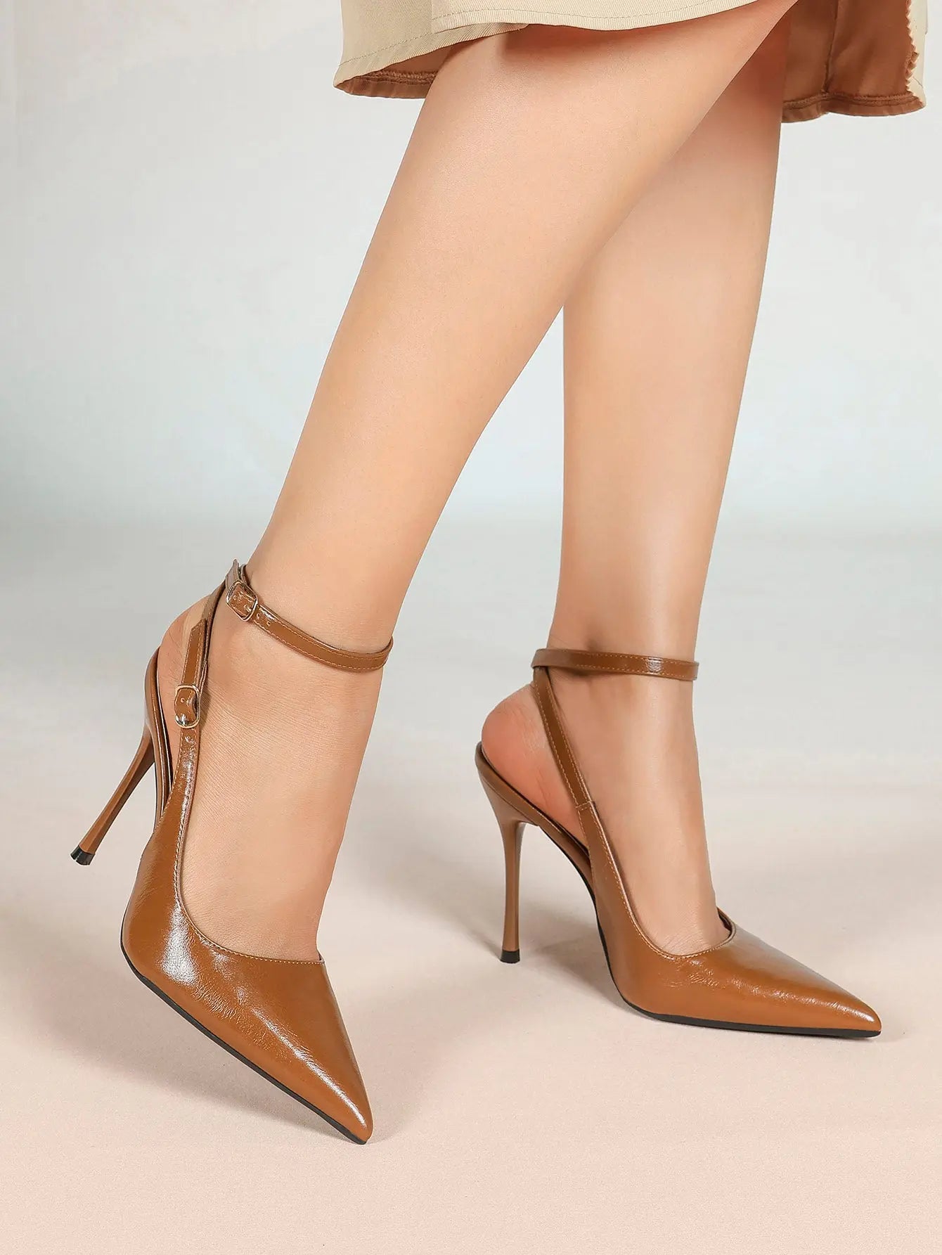 Women Pointed Toe Slingback Stiletto Heels Ankle Strap Dress Shoes Wedding Bridal Party Sexy High Heels YISHIFAN