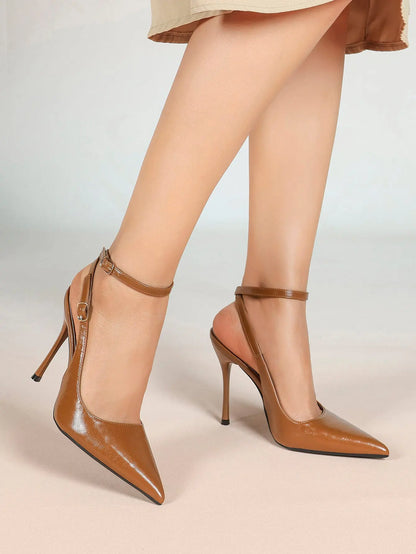 Women Pointed Toe Slingback Stiletto Heels Ankle Strap Dress Shoes Wedding Bridal Party Sexy High Heels YISHIFAN