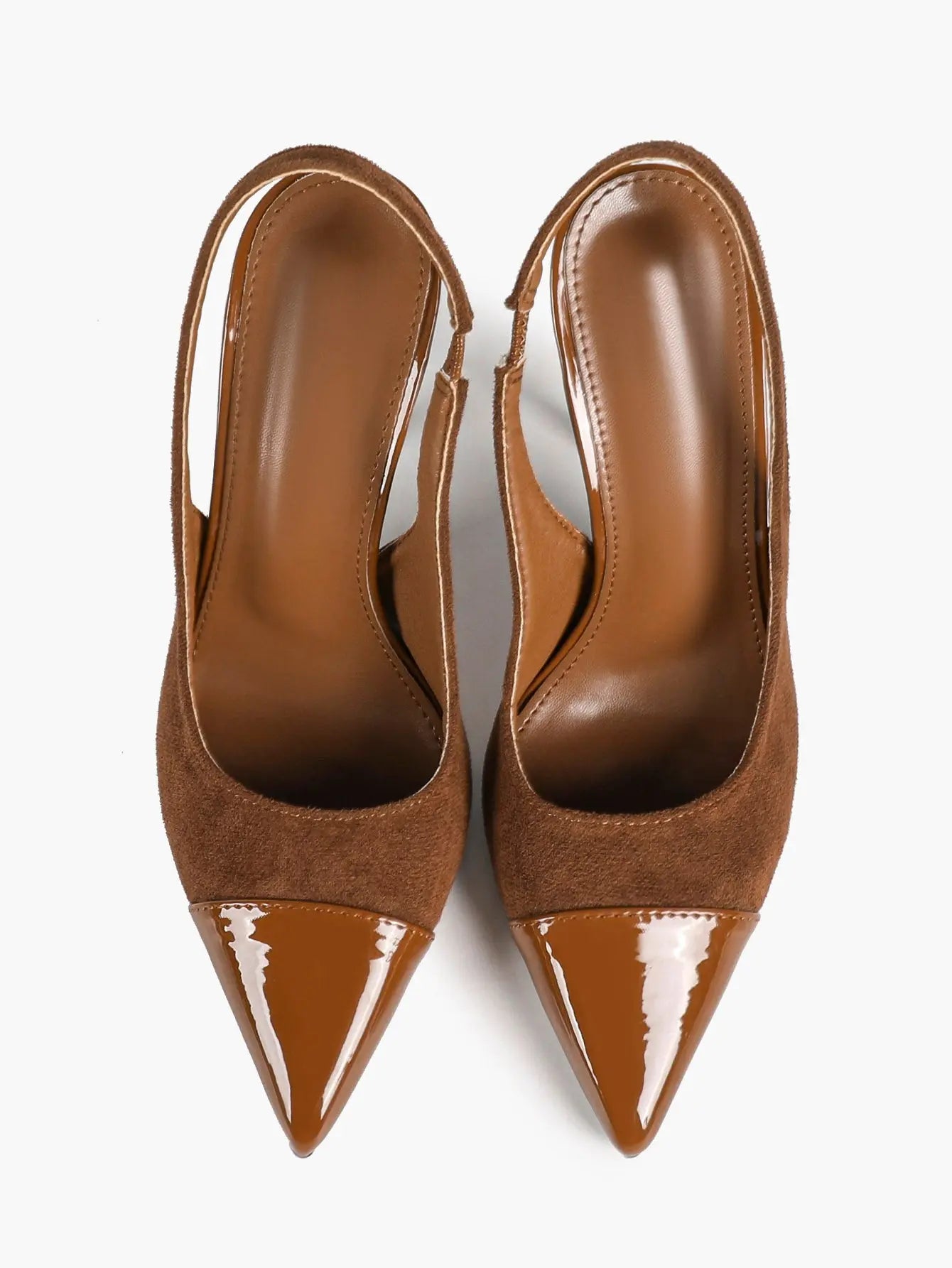 Women's Brown Suede Pointed Toe Slingback Pumps Stiletto High Heels 10.5CM Dress Shoes YISHIFAN