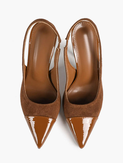 Women's Brown Suede Pointed Toe Slingback Pumps Stiletto High Heels 10.5CM Dress Shoes YISHIFAN